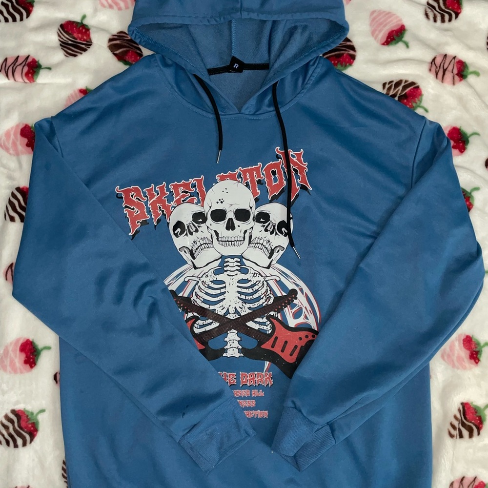 Forever 21 Blue Skeleton Graphic Hoodie Sweatshirt